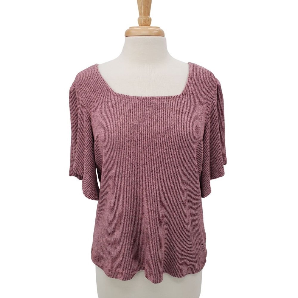 Maurices Womens Ribbed Knit Criss Cross-Back Flutter Sleeve Top Size L Mauve
